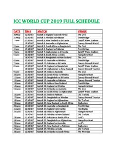 ICC World Cup 2019 full schedule | Sports Mirchi - 232 x 300 jpeg 20kB