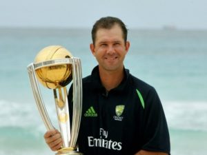 Ricky Ponting holding cricket world cup trophy